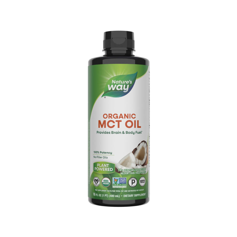 Nature's Way Organic MCT Oil, 16 Fl Oz, Brain and Body Fuel from Coconuts*, C8 Caprylic Acid and C10 Capric Acid, Keto and Paleo Certified, Organic, Non-GMO Project Verified (Packaging May Vary)