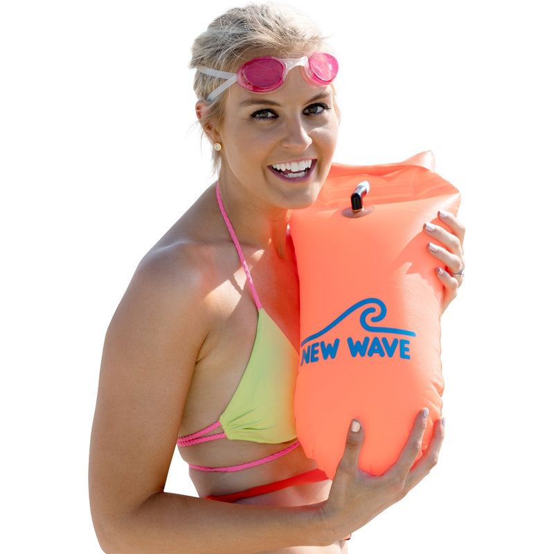 New Wave Swim Buoy Swim Safety Float and Drybag for Open Water Swimmers, Triathletes, Kayakers and Snorkelers, Highly Visible Buoy Float for Safe Swim Training (Orange PVC Medium-15L) - BeesActive Australia
