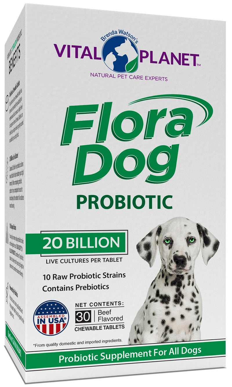 Vital Planet - Flora Dog Probiotic Chewable Tablets Supplement with 20 Billion Cultures and 10 Strains, High Potency Immune and Digestive Support Probiotics for Dogs, 30 Beef Flavored Chewable Tablets - PawsPlanet Australia