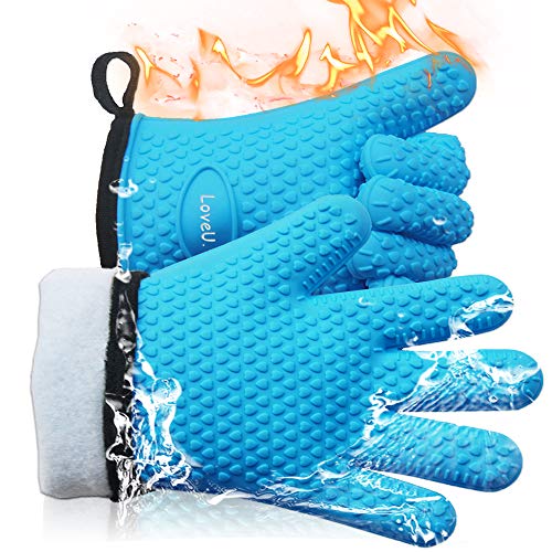 Silicone Oven Mitts Gloves - Heat Resistant, Non-Slip for BBQ, Grilling Blue One Size Fits Most