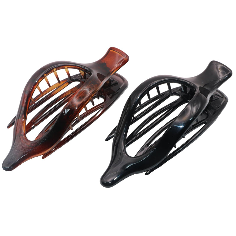 Parcelona French 2 Pieces Wide Beak Celluloid Tortoise Shell and Black Side Slide In Jaw Hair Claw Clip Clamp Clutcher - BeesActive Australia