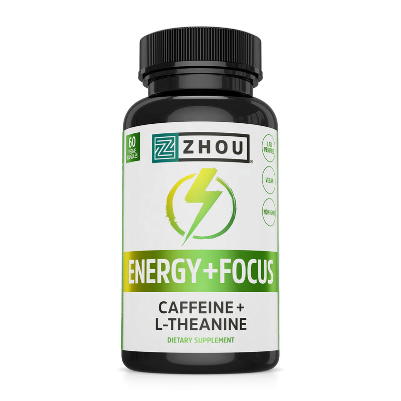 Zhou Natural Caffeine Pills 100mg with L-Theanine 200mg, Nootropic Supplement, Clean Energy, Endurance and MentalFocus, Non-GMO, Vegan, Gluten-Free, 60 Capsules - BeesActive Australia
