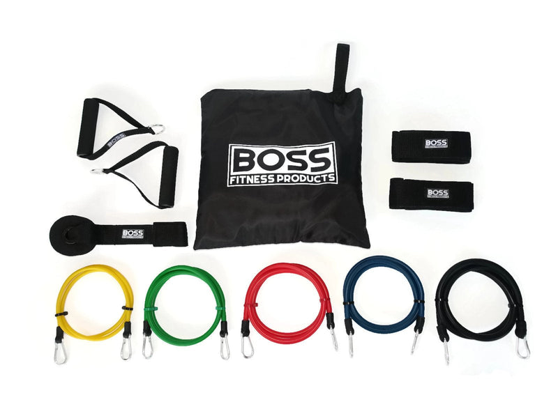 11-Piece Adjustable Resistance Band Set - 5 Bands - Heavy Duty Door Anchor - Premium Ankle Straps, Soft Grip Handles - Carrying Bag - Additional Accessories 11-Piece Set