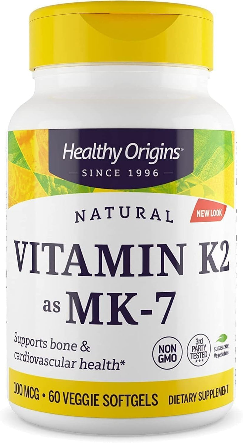 Healthy Origins Vitamin K2 MK-7 100 mcg, 60 Veggie Gels 60 Count (Pack of 1)