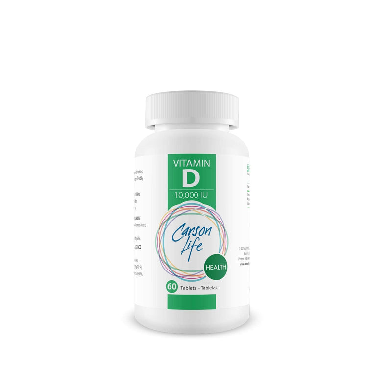 Carson Life Vitamin D 10,000 IU Tablets - Excellent Supplement for Vitamin D Deficiency - Helps Strengthen Bones, Teeth and Immune System - 60 Tablets - Made in the USA 1 Count (Pack of 60)