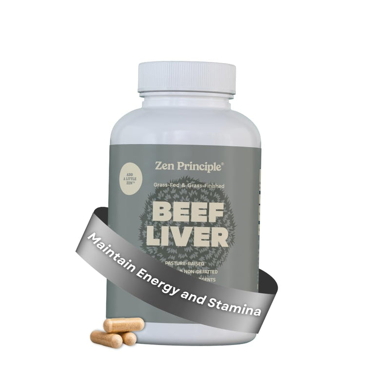 Zen Principle Ultra-Pure Desiccated Beef Liver, Grass-Fed & Finished New Zealand, No Hormones or GMOs, Natural Energy & Workout Support with Iron, Amino Acids & Vitamins. 180 Capsules
