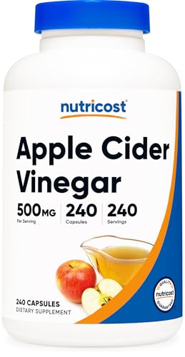 Nutricost Apple Cider Vinegar Capsules 500mg, 240 Vegetarian Capsules 240 Count (Pack of 1)