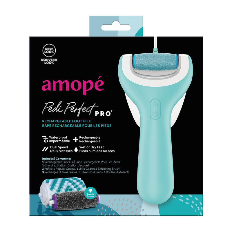 Amope Pedi Perfect Pro Wet & Dry Electric Foot File Callus Remover Kit, Waterproof, Rechargeable, Pedicure Tool for Feet, Removes Hard, Dead Skin, Feet Scrubber w/ Diamond Crystals, w/ 3 Roller Heads Amope Pedi Pro - BeesActive Australia