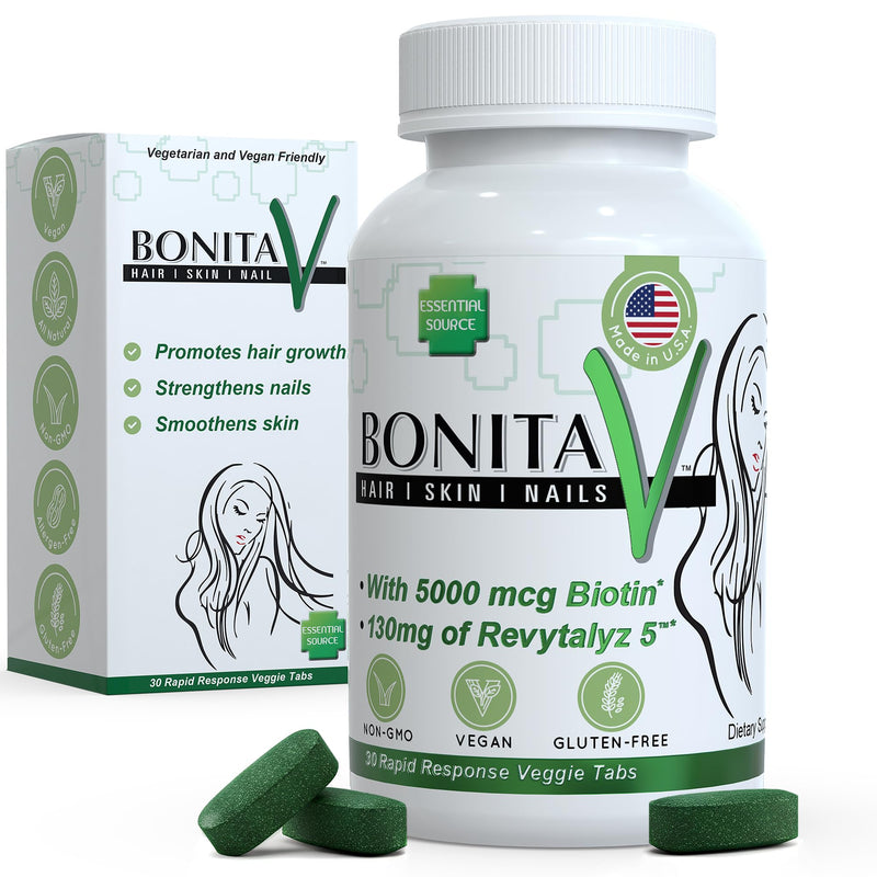 Essential Source Biotin 5000mcg Hair Growth Supplement, 30 Tablets | Vitamins For Women & Men, Hair Skin Nails Support, With Revytalyz 5, Vitamin A, C, B12. Biotina Supplement Tablets. 30 Count (Pack of 1)