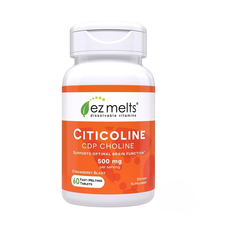 EZ Melts Citicoline - Brain Health & Memory Support Supplement - No Artificial Flavors - Non-GMO & Vegan - Strawberry Blast - 60 Dissolvable Tablets (60 Servings) 60 Count (Pack of 1)
