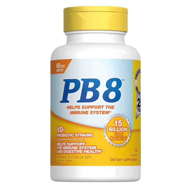 PB8 Probiotic | 15 Billion CFU | 60 Capsules | 10+ Probiotic Strains | for Women and Men | Gluten, Soy, and Milk Free Supplement Natural 60 Count (Pack of 1)