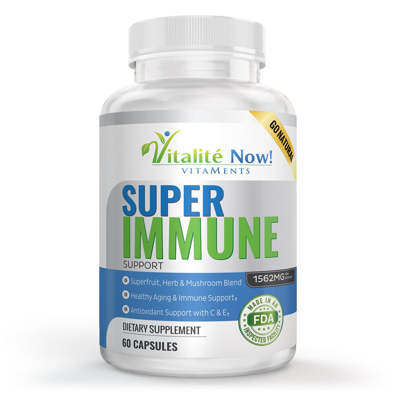 Vitalité Now! Super Wellness Immune Booster & Defense with Quercetin | Immunity Support 25 Vitamins, Herbs, Superfoods, Mushrooms - Vitamins C & E - Selenium - Turmeric - 60 Capsules
