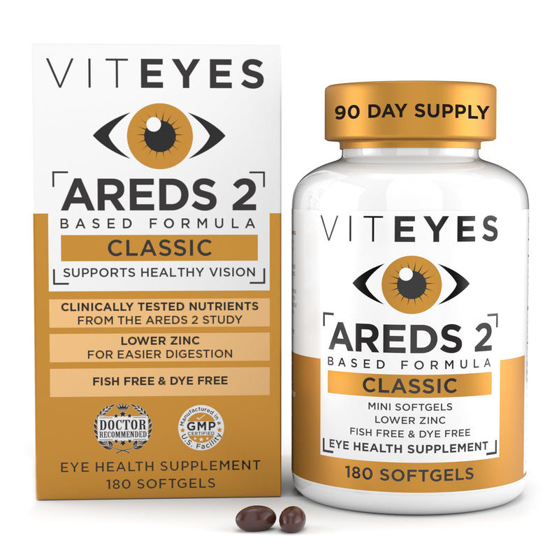 Viteyes AREDS 2 Classic Macular Health Formula Softgels, Eye Health Vitamin to Support Macular Health, Lower Zinc, Eye Vitamins, Macular Vitamins, Beta-Carotene Free, 180 Softgels 180 Count (Pack of 1)