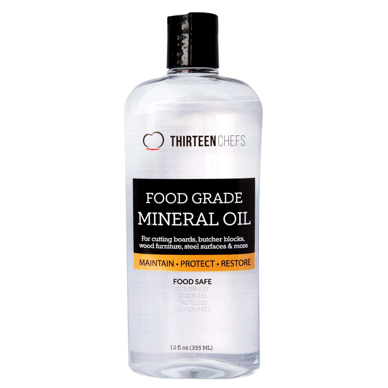 Thirteen Chefs Mineral Oil - 12oz Food Grade Conditioner for Wood Cutting Board, Countertop & Butcher Block, Lubricant for Knife or Meat Grinder - Safe USP Finish on Marble, Soapstone 12 Fl Oz - BeesActive Australia