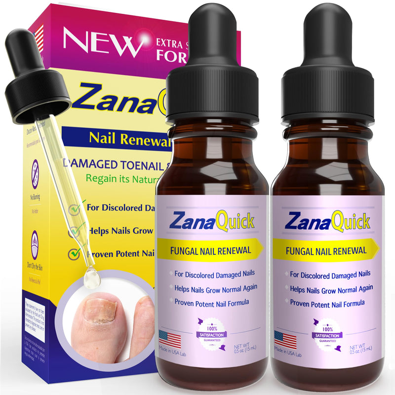 ZanaQuick Extra Strength Toenail & Fingernail Repair Drops - Nail Care Renewal for Thick, Damaged & Discolored Nails - 2 Pack 0.5 Fl Oz (Pack of 2)