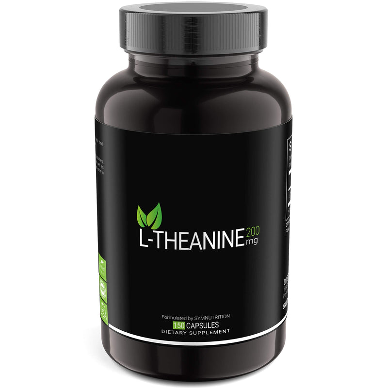 SYMNUTRITION L-Theanine 200mg — 150 Count (V-Capsules) / 150 Servings Manufactured in a cGMP-Registered Facility in USA; Non-GMO, Vegan & Gluten Free USA, 120ct.