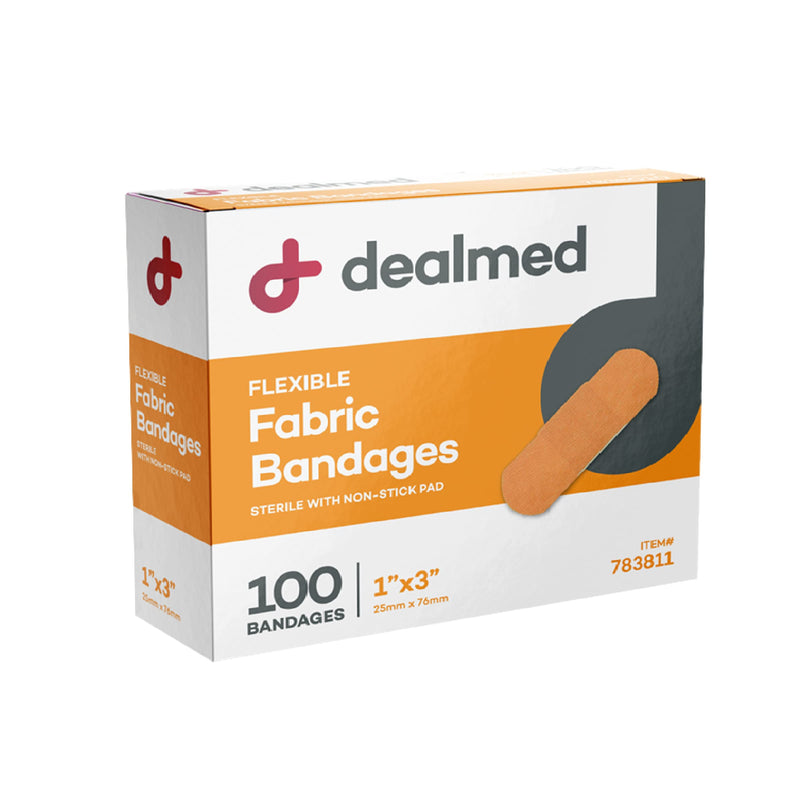 Dealmed Sterile Flexible Fabric Adhesive Bandages – 1x3 Inch – 100/Box - Breathable First Aid Strip Pack - Soft Stretch Wound Patch for Medical, Emergency Kits & Clinic 1 - BeesActive Australia