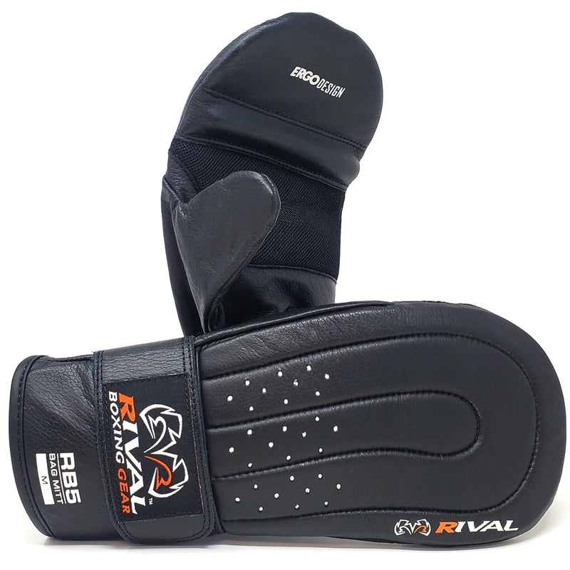 RIVAL Boxing RB5 Bag Mitt Gloves, Bare-Fist Punching Feel, Zero Resistance Training for Triggering Fast Twitch Muscles Medium Black - BeesActive Australia