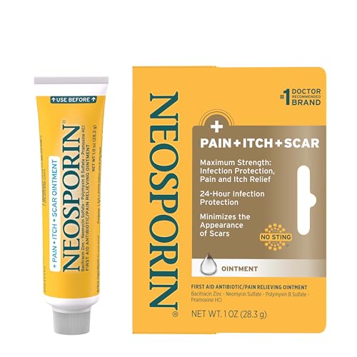 Neosporin + Pain, Itch & Scar Triple Antibiotic Ointment, 1 oz Pain+Itch+Scar (1 oz) 1 Ounce (Pack of 1)