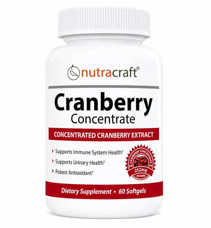 Cranberry Extract 50:1 (252mg per Softgel) with Vitamin C (20mg) & Vitamin E (1.4mg) – Urinary Tract Support – 60 Softgels