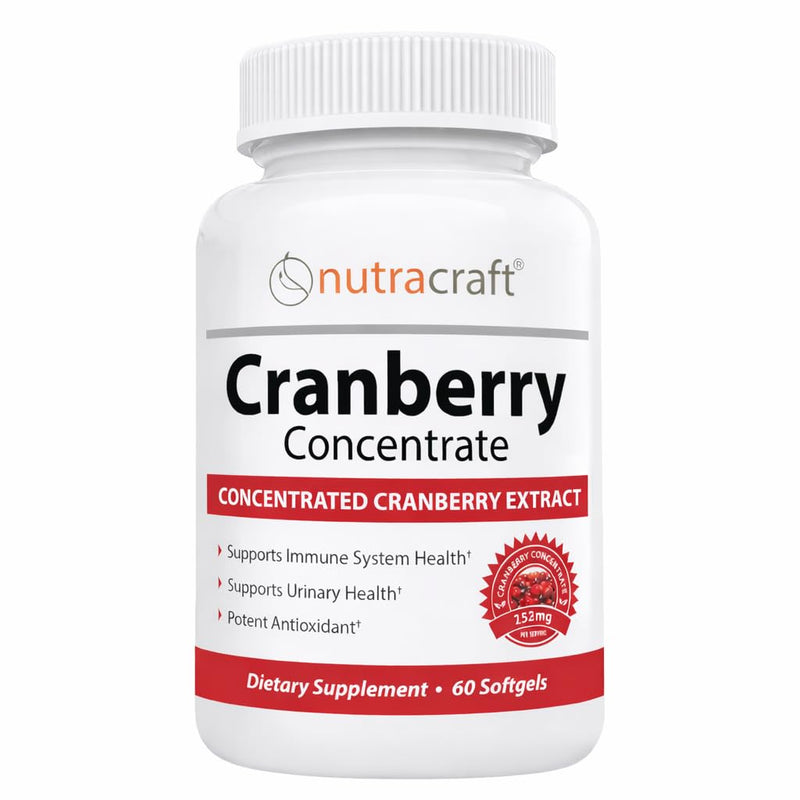 Nutracraft Cranberry Concentrate with Vitamin C & E | Urinary Tract & Bladder Support Supplement | 60 Softgels