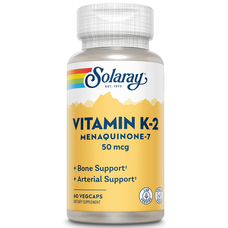 SOLARAY Vitamin K-2 as MK-7 50 mcg, 60 Vegan Capsules | Vitamin K2 MK7 Supplement for Bone Health Support, Vit K2 as Menaquinone for Women and Men