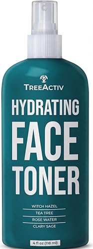 TreeActiv Balancing Herbal Toner | Facial Skin Moisturizer | Witch Hazel | Rose Water | Clary Sage | Tea Tree | Natural Astringent | Alcohol-Free | Reduce Oily Face Acne | Men, Women, Teens | 4 fl oz
