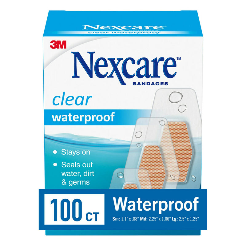 Nexcare Waterproof Bandages, Stays on in the Pool, Holds for 12 Hours, Clear Bandages for Fingers and Elbows - 100 Pack Waterproof Bandages - BeesActive Australia