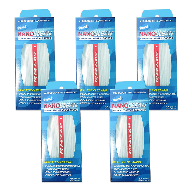 NanoClean All-in-1 Hearing Aid Cleaning Kit - 5 Packs of 100 Ready-to-Use Strands -Gentle & Effective Hearing Aid Cleaner - Earbud Cleaner - Hearing Aid Cleaning Tools Kit - Hearing Aid Accessories 5 Piece Set