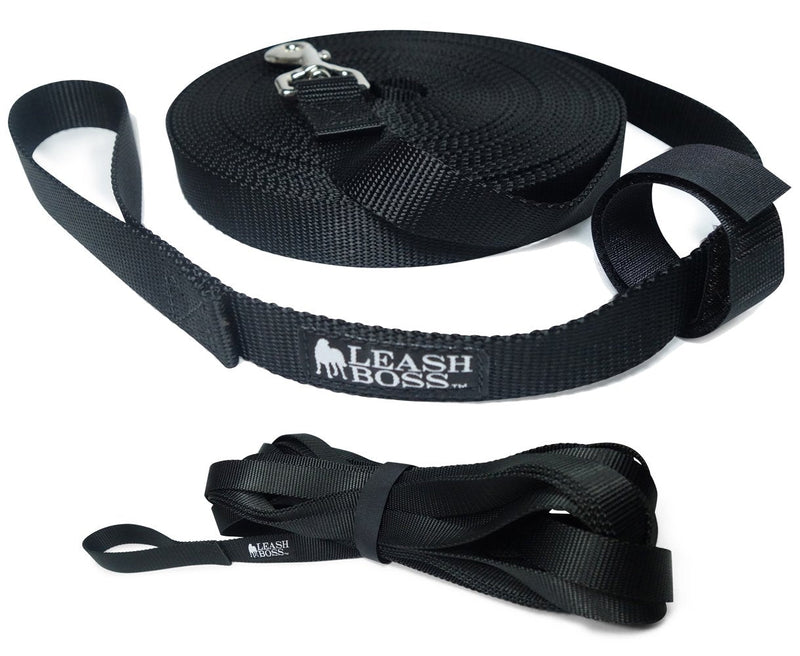 Leashboss Extra Long Dog Leash - Long Lead Leash for Dog Training - Recall Leash for Dogs Outside 20 Foot Black - BeesActive Australia