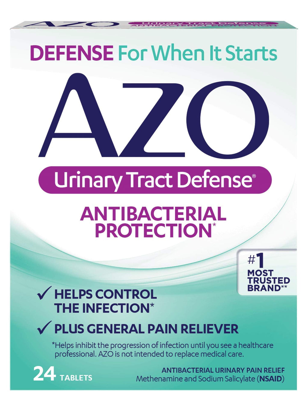 AZO Urinary Tract Defense Antibacterial Protection, FSA/HSA Eligible, Helps Control a UTI Until You Can See a Doctor, from The No. 1 Most Trusted Urinary Health Brand, 24 Count (Pack of 1) 24 Count (Pack of 1)