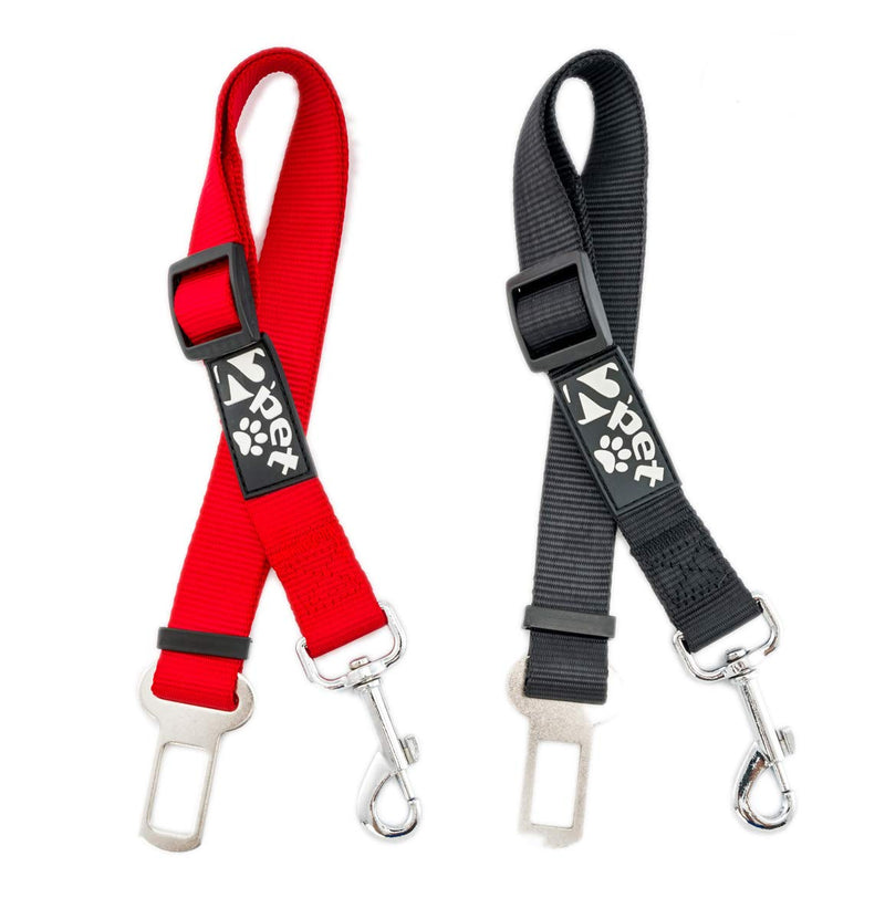2PET Dog Seat Belt Strap Adjustable - Dog Car Seatbelt for All Dog Breeds & Sizes - Fits Seatbelt Latches of most Car Makes Buckles- 21" to 32" Dog Seatbelt – Rawhide Red, Pack of 2 - BeesActive Australia