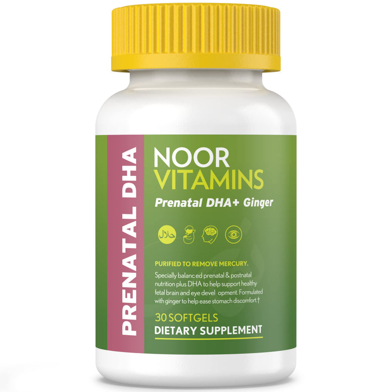 Noor Vitamins Halal Prenatal Vitamins with DHA and Folic Acid, Essential Vitamins, Ginger to Soothe Mom's Stomach, Iron, Softgels, Prenatal Vitamin Before/During/Post Pregnancy (1 Month Supply) 30 Count (Pack of 1)