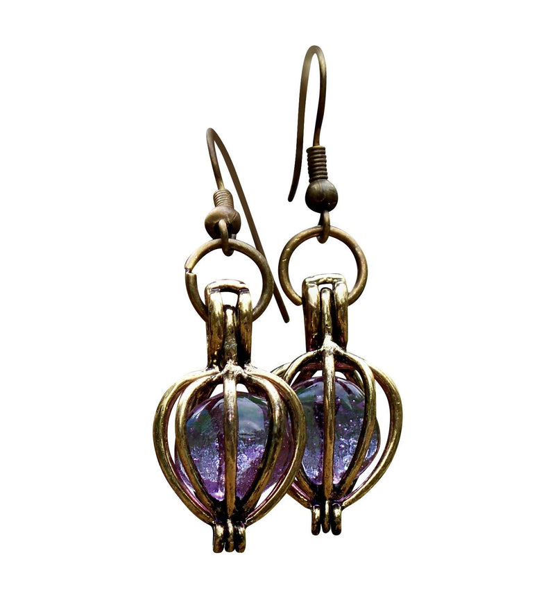 Recycled Antique Purple Medicine Bottle Brass Drop Earrings - BeesActive Australia