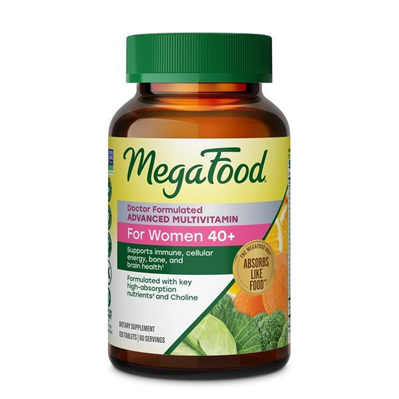 MegaFood Advanced Multivitamin for Women 40+ Doctor Formulated, 120 Tablets | Immune Support, Cellular Energy, Bone & Brain Health, with Choline, Methylfolate, Vitamin C, Non-GMO, Vegetarian, 60 Servings 120 Count (Pack of 1)
