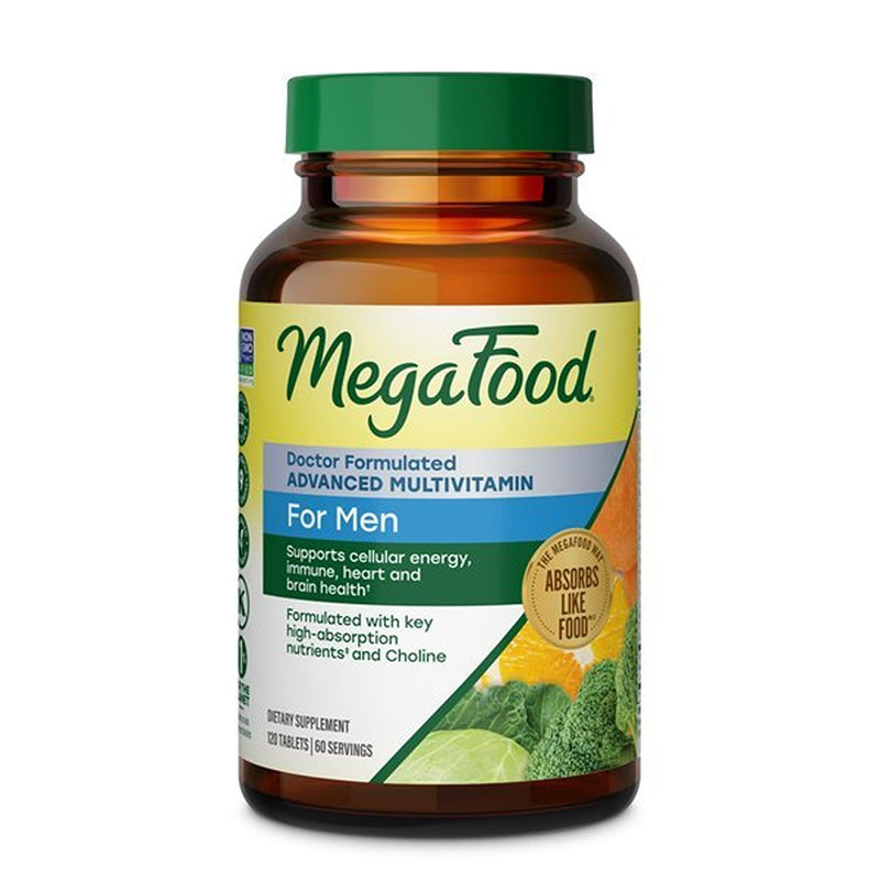 MegaFood Advanced Multivitamin for Men, Doctor Formulated, 120 Tablets | Immune Support, Cellular Energy, Heart & Brain Health, Choline, Methylfolate, Vitamin C, D3, Zinc, Vegetarian, 60 Servings 120 Count (Pack of 1)