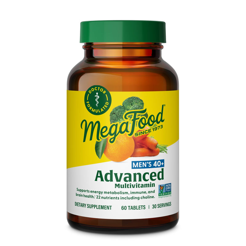 MegaFood Advanced Multivitamin for Men 40+ Doctor Formulated, 60 Tablets | Immune Support, Cellular Energy, Prostate & Brain Health, Choline, Methylfolate Vitamin C, D3, Zinc, Vegetarian, 30 Servings 60 Count (Pack of 1)