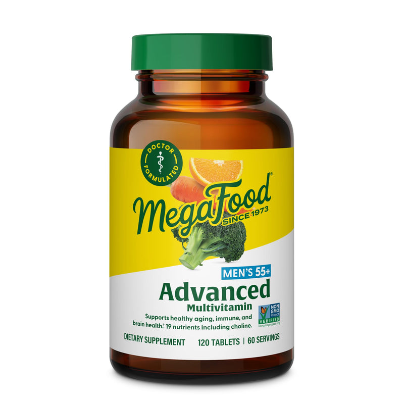 MegaFood Advanced Multivitamin for Men 55+ Doctor Formulated, 120 Tablets | For Healthy Aging, Immune Support, Bone and Brain Health, Choline, Methylated B12, Methylfolate, Vegetarian, 60 Servings 120 Count (Pack of 1)