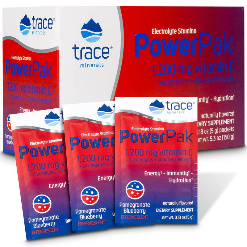 Trace Minerals | Power Pak Electrolyte Powder Packets | 1200 mg Vitamin C, Zinc, Magnesium | Boost Immunity, Hydration and Natural Energy | Pomegranate Blueberry | 30 Packets - BeesActive Australia