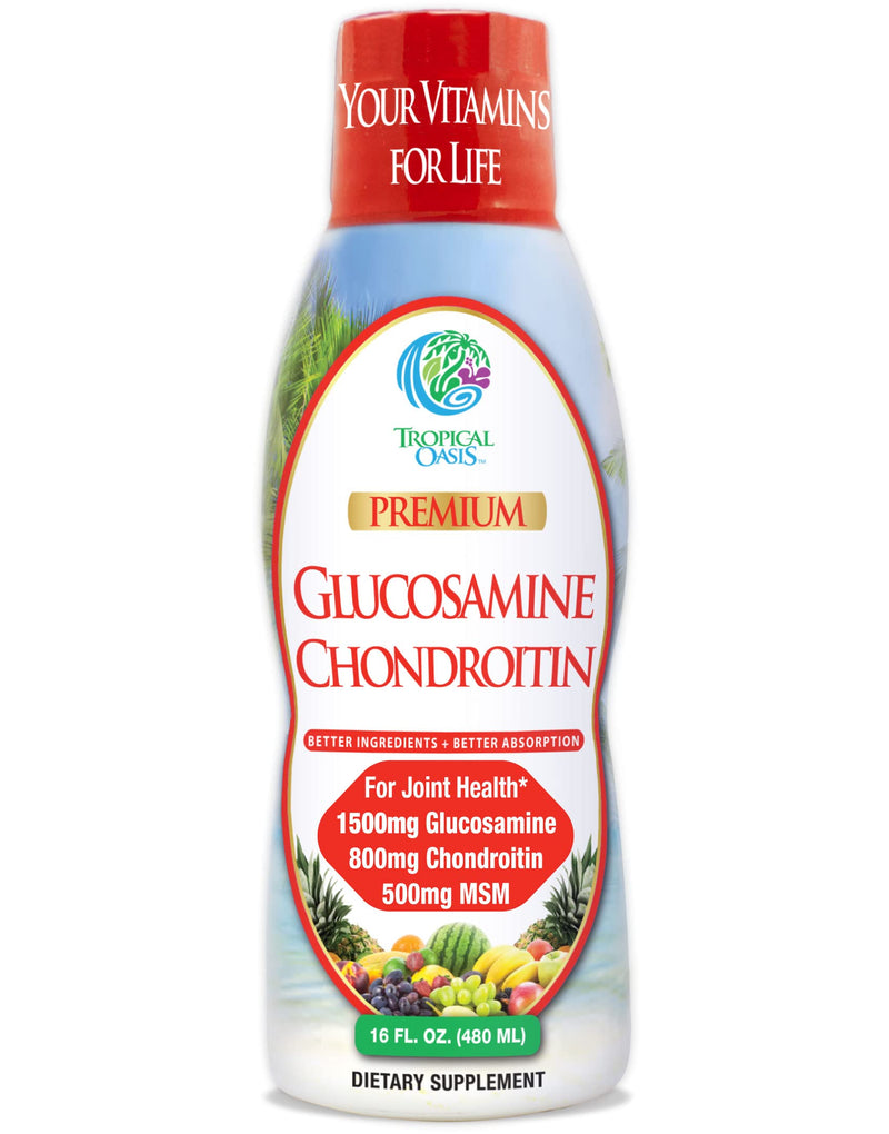 Tropical Oasis–Premium Liquid Glucosamine Chondroitin & MSM- Liquid Joint Support Formula 1500mg Glucosamine, 800mg Chondroitin, & 500mg MSM - 16 Fl Oz Tropical 16 Fl Oz (Pack of 1)