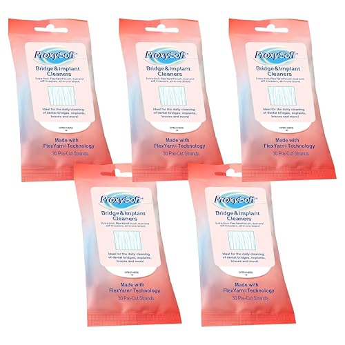 Dental Floss for Bridges and Dental Implants, 5 Packs - Floss Threaders for Bridges and Implants with Extra-Thick Proxy Brush for Optimal Oral Hygiene - Bridge and Implant Cleaners by ProxySoft 1 Count (Pack of 150)