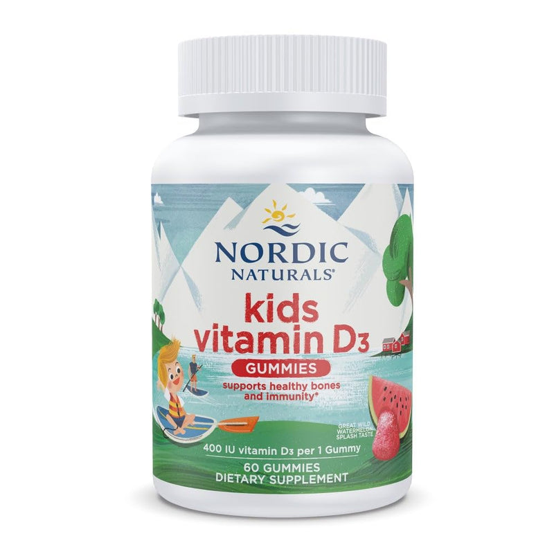 Nordic Naturals Kids Vitamin D3 Gummies, 400 IU, Watermelon - 60 Count | Supports bone health & healthy immunity for growing kids. Delicious wild watermelon splash flavor. 60 servings. 60 Count (Pack of 1)