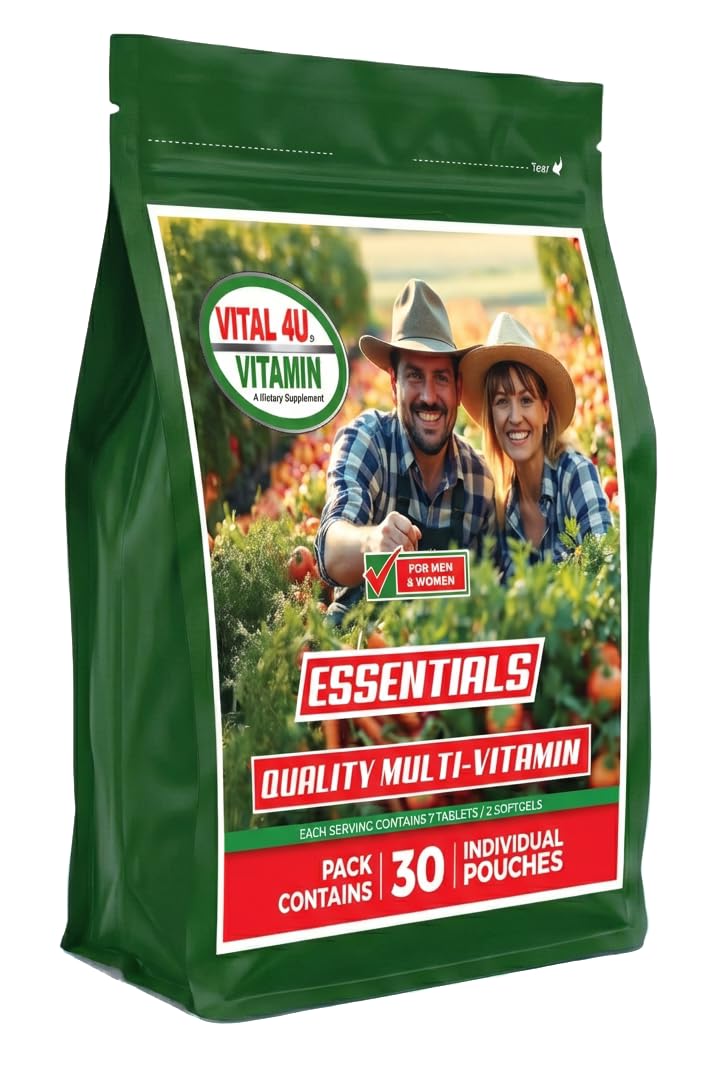 VITAL 4U Vitamin Essentials Daily Multivitamin Packs for Men and Women, 30 Servings | Essential Vitamins, Minerals, Immune Support and Energy Metabolism Support