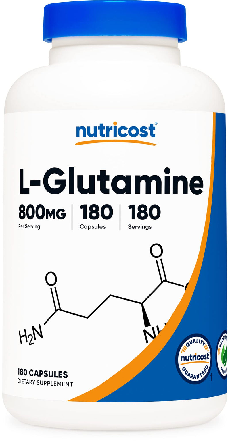 Nutricost L-Glutamine 800mg, 180 Capsules - Gluten Free, Non-GMO - BeesActive Australia