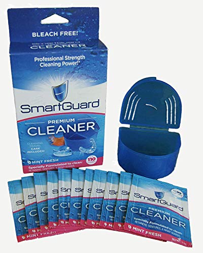 SmartGuard Premium Cleaner Crystals & Cleaning Case -(110 Cleanings)- Removes Stain, Plaque, & Bad Odor from Clear Braces, Dentures, Night Guards, Mouth Guard, & Retainers. 11 Piece Set