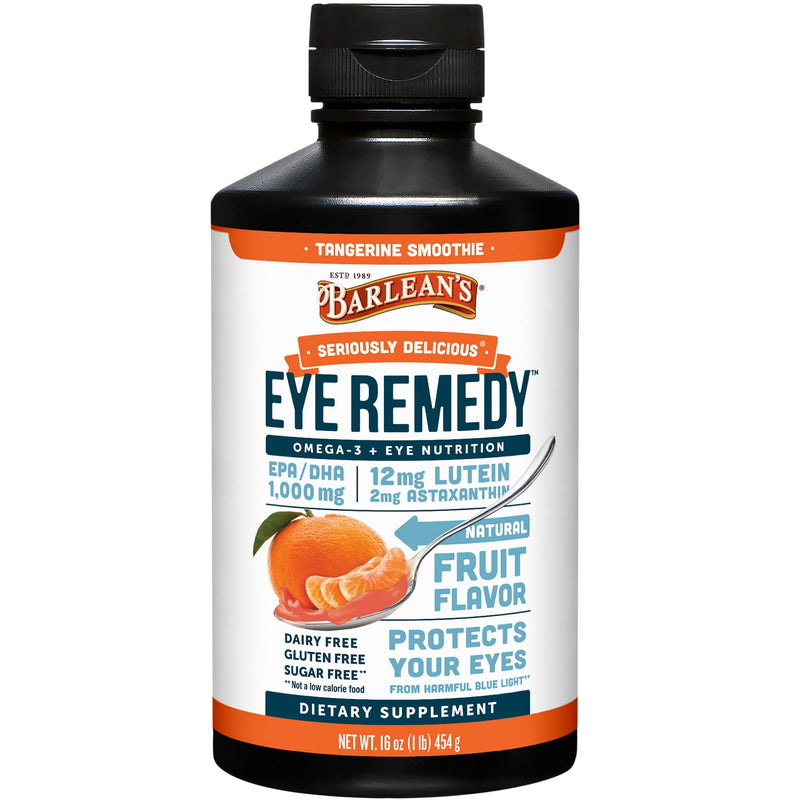 Barlean's Tangerine Omega-3 Eye Remedy Fish Oil, 1000mg EPA & DHA, 16oz | Lutein, zeaxanthin, astaxanthin, eye and vision support, EPA DHA omega-3, tangerine smoothie, blue light, non-GMO Eye Remedy - Tangerine Smoothie 16 Fl Oz (Pack of 1)