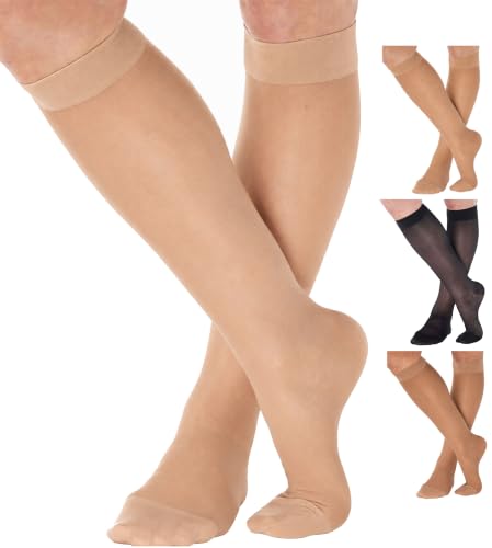 ABSOLUTE SUPPORT Women Sheer Compression Socks 20-30mmHg, Nude, Medium