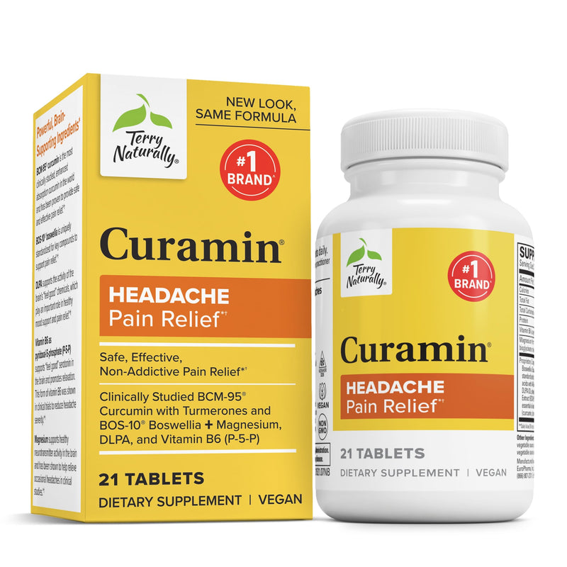 Terry Naturally Curamin Headache - Pain & Discomfort Relief - 21 Count | BCM-95, BOS-10, DLPA. Occasional Head Discomfort Support. 21 tablets.