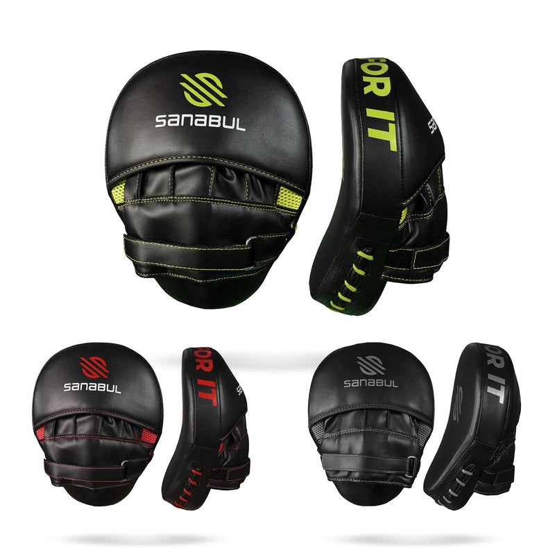 Sanabul Essential Curved Punching Mitts for Boxing, MMA Muay Thai Boxing Pads for Training, Punch Focus Mitts, Hand Pads Sparring Gear, Strike Shield Black/Green