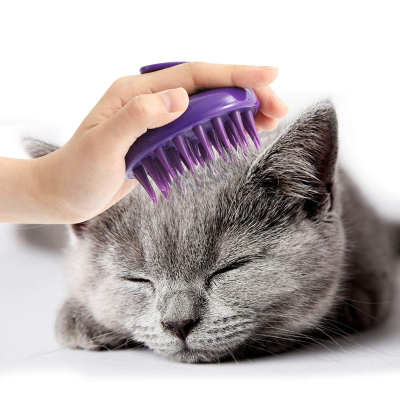Cat Brush with Soft Rubber Pins, Washable Silicone Pet Brushes for Indoor Cats Grooming Shedding Massage Bath, No Scratching Removes Hair Mats Tangles and Loose Fur for Short to Long Haired Purple - BeesActive Australia